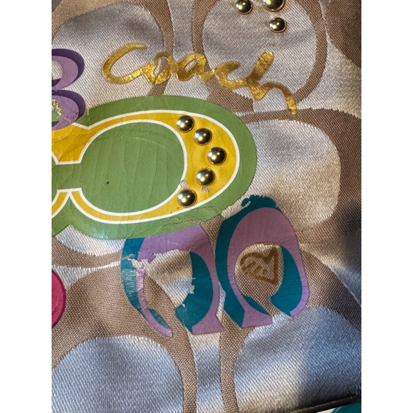 Coach Poppy Kisslock Metallic Gold Tote Graffiti Print - Picture 7 of 10